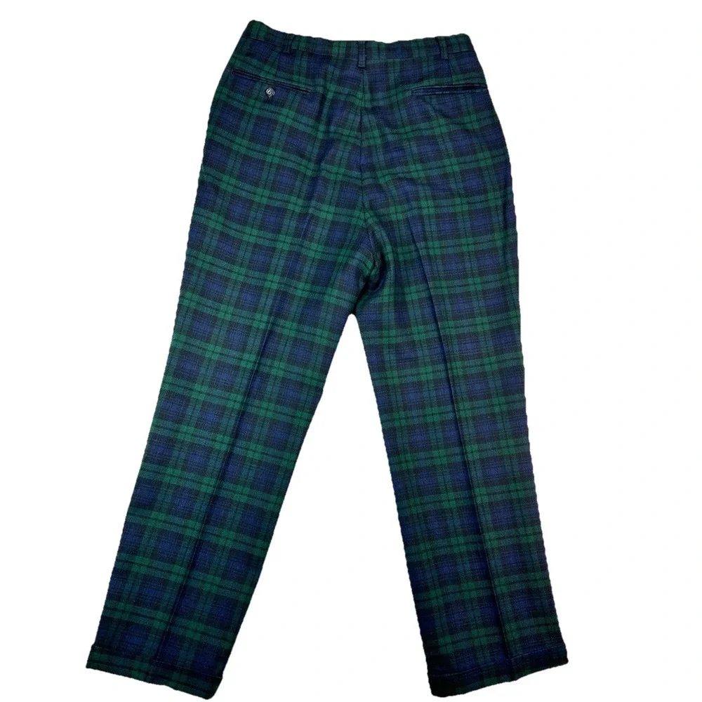 Vtg Jos A Bank Mens 32x28 Green Blue Plaid 100% Wool Dress Pleat Pants USA Made
